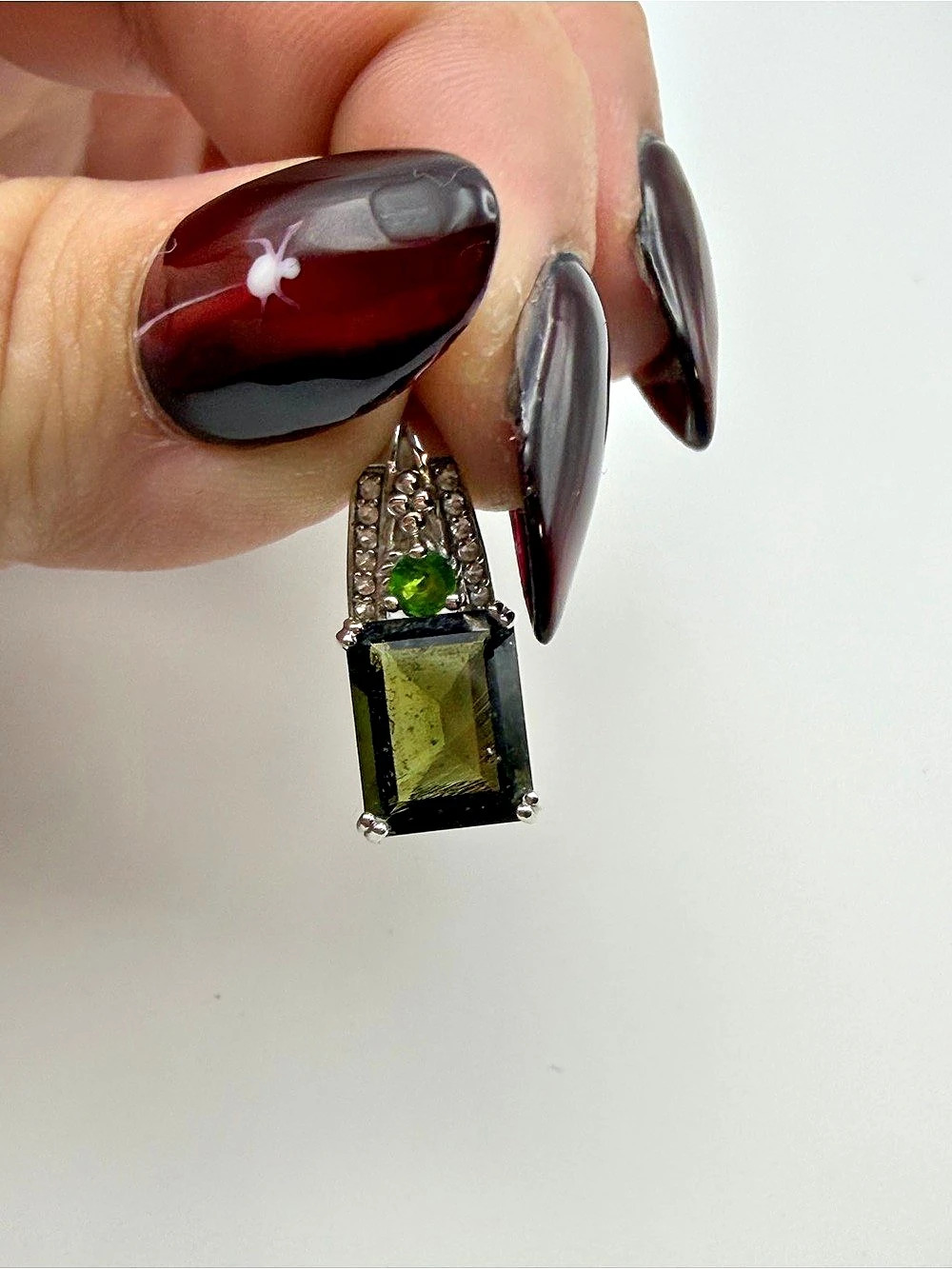 Sterling Silver Green & clear large Pendant